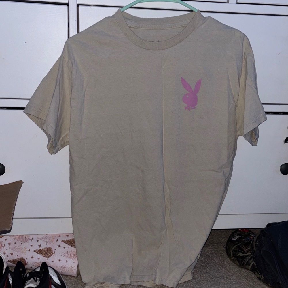 PLAYBOY Beige Tee with Pink Logo